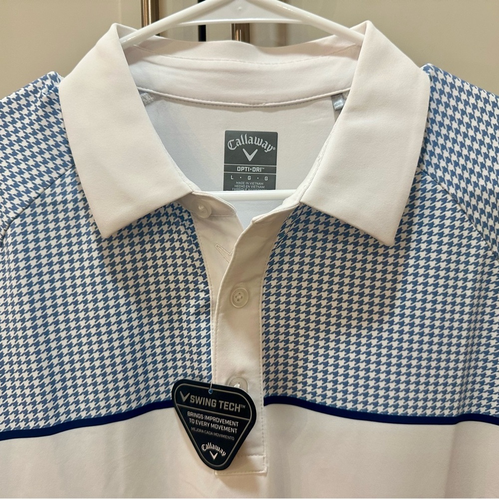 Callaway men’s Performance Polo Shirt - White & Blue- NEW- L - Picture 2 of 7